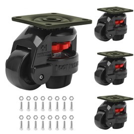 Heavy Duty Leveling Casters,Leveling Machine Casters with Rubber Pad,FM-100F Plate Mounted Retractable Workbench Caster,Leveling Feet Wheels,Loading Capacity 6600 lbs, Pack of 4(Blck-3 INCH)