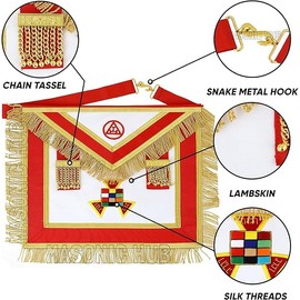 MASONIC HUB Royal Arch Past High Priest Apron – Hand Embroidered Bullion, 100% Lambskin, Red Velvet Border, Golden Fringe & Metal Tassels – Masonic PHP Regalia