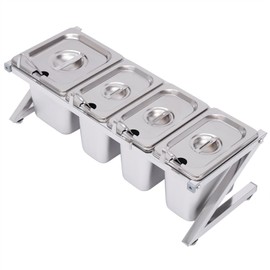 RustyVioum Expandable Spice Rack, Stainless Steel Organizer Adjustable Foot Pads with Lids, Seasoning Spice Rack for Home or Commercial Kitchens, Silver(3 x 1/9 Pans + 1 x 1/6 Pan)
