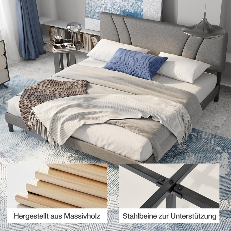Avenco Queen Bed Frame, Upholstered Platform Bed Frame with Adjustable