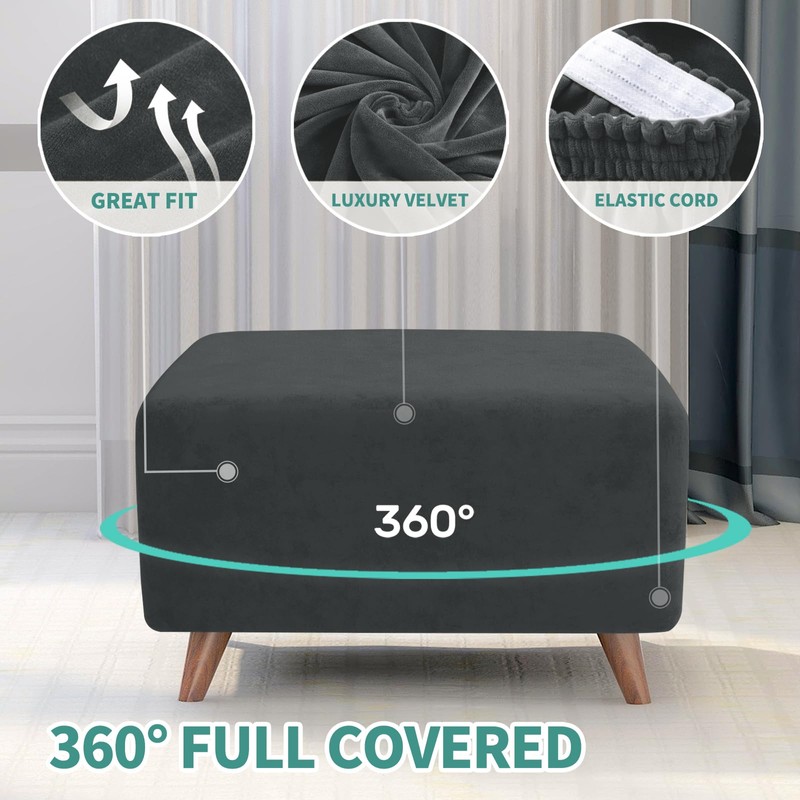 MAXIJIN Velvet Ottoman Slipcover Oversized Stretch Square Rectangle Footstool Slipcover