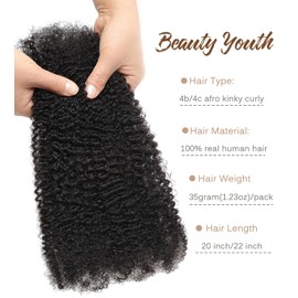 Afro Kinky Bulk Human Hair for Braiding – 20 Inch, Double Drawn, 35g/Strand, Natural Black – Kinky Curly Braiding Hair for Locs, Twists, Loc Repair, Dreadlock Extensions (Natural Black, 20 Inch)
