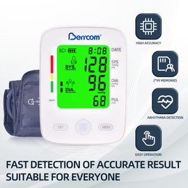 Berrcom Automatic Blood Pressure Monitor for Home Use, Digital Upper Arm BP Machine with Heart Rate Detection, Large LED Display, 2x99 Memory Sets
