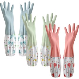 jollylife 3-Pack Dishwashing Gloves for Household Purposes – Reusable, Waterproof & Long-Length for Kitchen, Cleaning, Laundry, Gardening