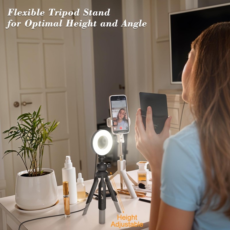 Ring Light with Tripod and Clamp, [3 Color, 5 Brightness