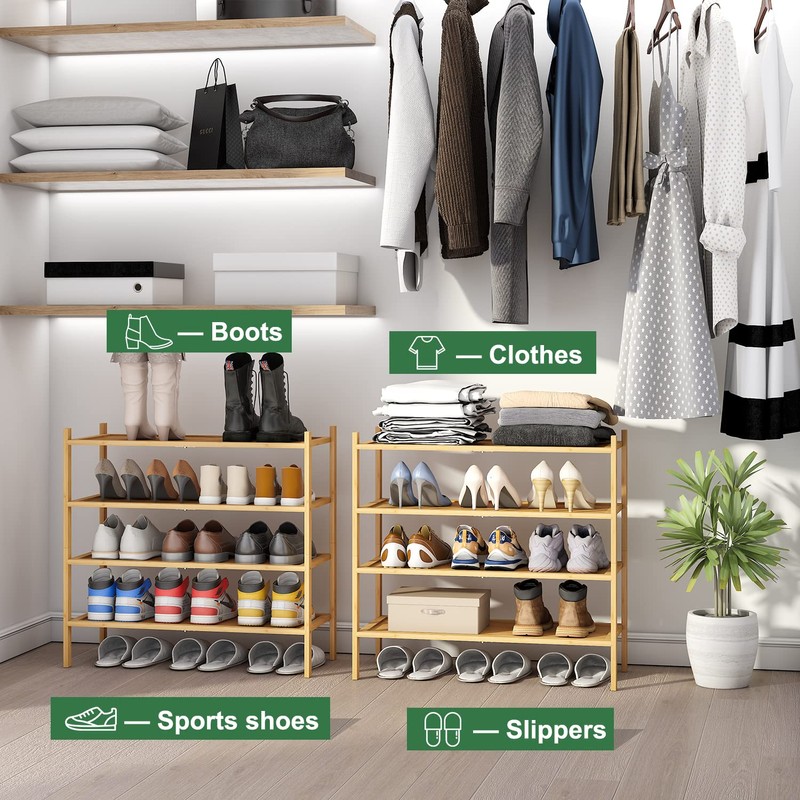 kiplant 4-Tier Shoe Rack for Entryway, Bamboo Wood Shoe Rack