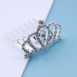 Yheakne Vintage Princess Crown Comb Crystal Small Tiara Crown Headband Shine Rhinestone Crown Hair Comb Mini Tiara Comb for Girls Birthday Party Prom Hair Dectoration (Silver A)
