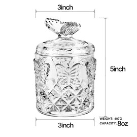 Mathew O Butterfly Crystal Glass Relief Candy Dish Swab Box Storage Jar with Lid, 5x3 inches, 407g, 1pcs