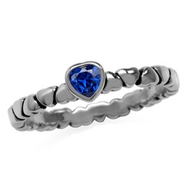 Silvershake Created 4mm Blue Sapphire 925 Sterling Silver Stackable Heart Solitaire Gemstone Ring Jewelry for Women Size 8.5