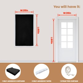 Adhesive Curtain,100% Blackout Curtains, No Drilling, Suitable for Multi-Scenes Privacy Protection (Black - W35 × L60 in)