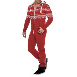 UpTickWear Men's Printed Onesie Hoody All In One Tracksuit Men Allover Printed Jumpsuit (Wine-Aztec, X-Small)