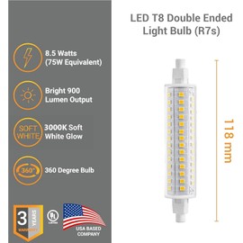 Diodesy- R7S LED Bulbs J Type 118mm 8.5W (75W Equivalent) 3000K Soft White 900 Lumens T8 Double Ended Floodlight Bulb for Work Security Landscape Lights Floor Lamps UL Listed Damp Location Pack of 2