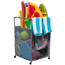Pool Bins Rolling Pool Noodle Storage Organizer Bin, Standard Noodle Holder (25.4" W x 26" L x 40.5" H), Gray