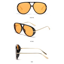 IKANOO Oversized Aviator Sunglasses for Women Men Trendy Large Big Double Bridge Shield 70s Sun Glasses (Orange)