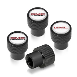 iPick Image for GMC Denali in White on Black Aluminum Tire Valve Stem Caps
