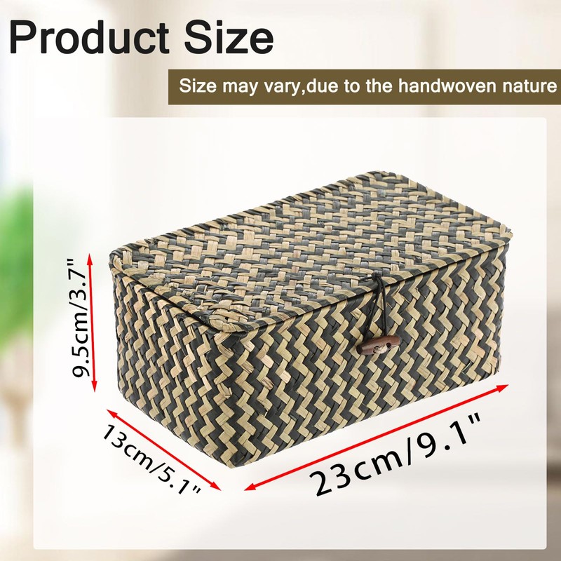 Hipiwe X-small Wicker Basket with Lid Natural Seagrass Storage Baskets