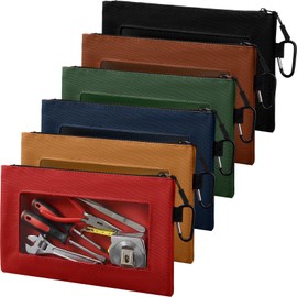 Eccliy 6 Pack Tool Pouches with Clear Window & Carabiner 12" Heavy Duty Small Tool Bag Multipurpose Storage Zipper Pouch Waterproof Canvas Bags for Gadgets Cosmetics Stationery Travel(Classic Colors)