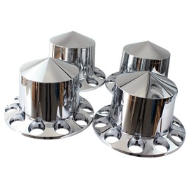 KASONG Chrome ABS 33 mm Thread-On Spiked Axle Cover Combo Kit with Removable Hub Caps and Lug Nut Covers for Semi Truck