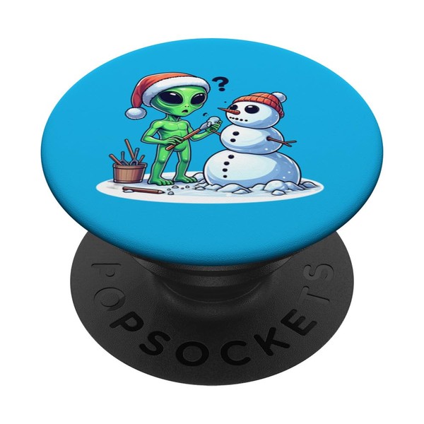 Alien Building Snowman in Santa Hat PopSockets Swappable PopGrip