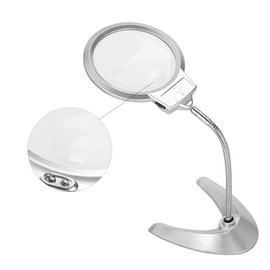 2X 5X Portable Desktop Magnifier Adjustable Metal Reading Magnifying Glass 2 LED 130mm Folding Illuminated Magnifier Table Stand for Reading Inspection Soldering Sewing Repair Hobby Crafts