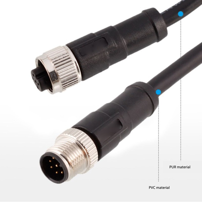 M12 Connector Cable 4 Pin Shielded Right Angle Waterproof Aviation
