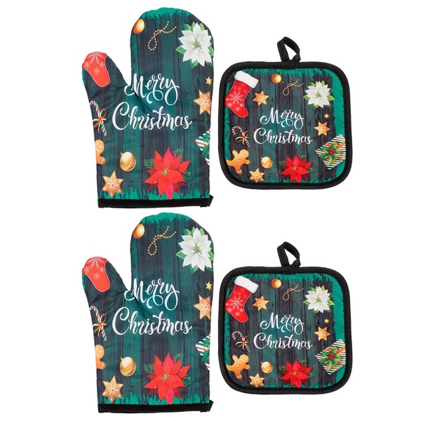 Beaupretty Christmas Pot Holder Oven Gloves Heat Resistant Non-Slip Barbecue Gloves Oven Gloves Baking Gloves with Christmas Motifs Christmas Decoration for Baking Cooking Grilling 2 Sets