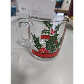 Libbey Vintage Libbey Christmas Holly and Berries D Handled Mugs