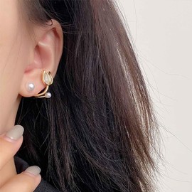 Cimenexe Bohemian Tulip Pearl Jacket Earrings Gold Opal Tulip Flower Earrings Round Pearl Stud Earrings Moonstone Tulip Pearl Earrings Jewelry for Women