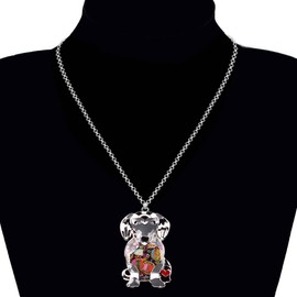 DUOWEI Cute Labrador Dog Pendant Necklace Zinc Alloy Floral Enamel Dog Jewelry Gifts (Darkness)