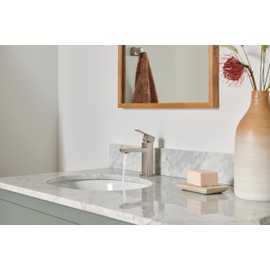 Peerless Ezra Single Hole Bathroom Faucet, Brushed Nickel Bathroom Sink Faucet, Single Handle Bathroom Faucet, Bath Faucet, Metal Push Pop-Up Drain Assembly, Brushed Nickel P1571LF-BN-M