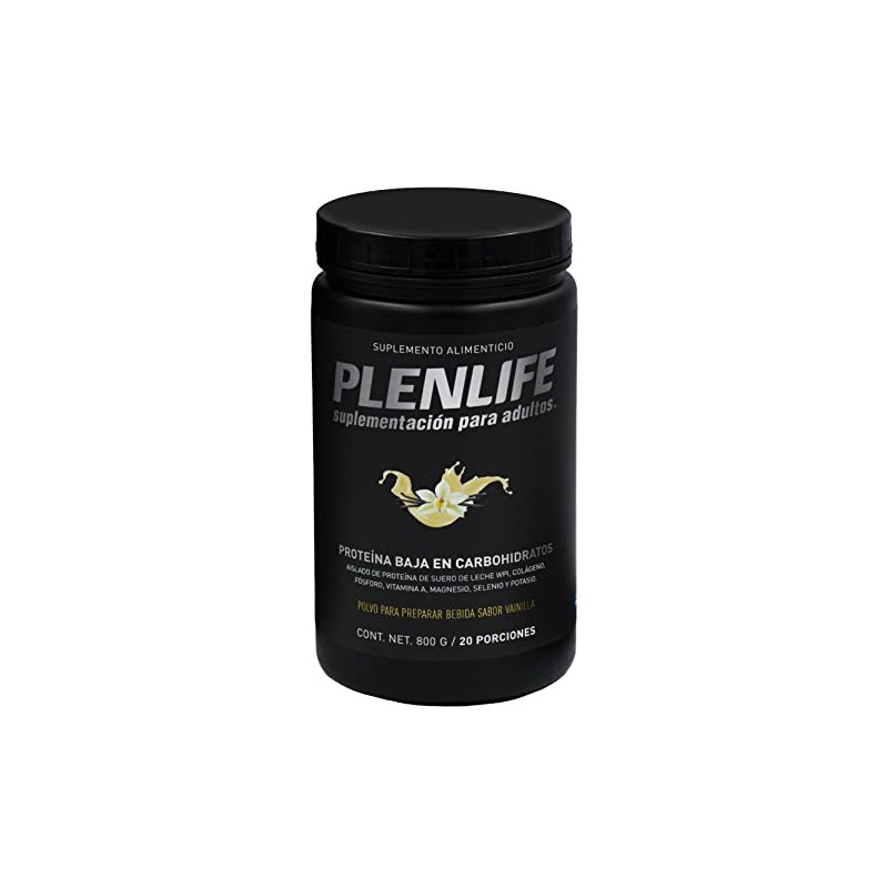 PLENLIFE Proteína en polvo baja en carbohidratos sabor vainilla, 800