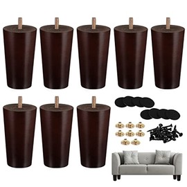 Ruisita 8 Pieces Furniture Couch Legs 4 Inch Round Solid Wood Sofa Legs Natural Wooden Couch Legs Replacement Legs for Armchair, Cabinet, Chair, Footstool, Mid Century Modern Dresser, Brown