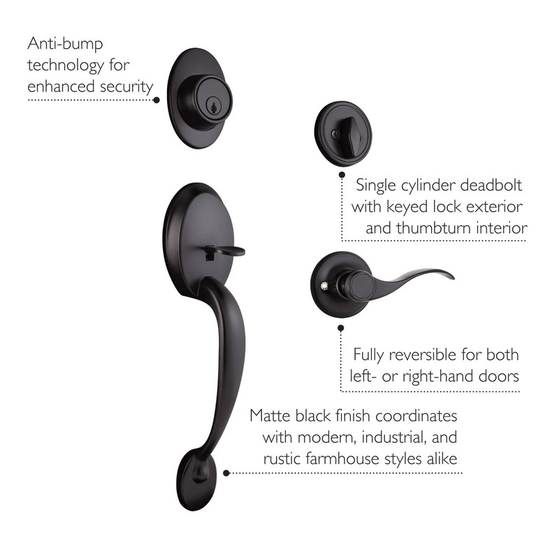 Design House 778910 Springdale Door Lever, Keyed Entry Handleseet, Matte