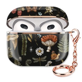 ZEKICE Airpod 3 Case Cute Airpods 3rd Generation Cover Protective Shockproof Hard Cover Shell with Rose Gold Keychain Buds Case for Girl Women Men (Boho Forest Mushroom)