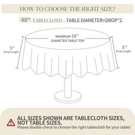 BYDOLL Table Cloth Round 48 Inch Fits Max38 Inch Diameter Table Top, 4 Pack White Washable Outdoor Winkle and Stain Resistant Spillproof Polyester Tablecloth for Round Tables Party Table Cover