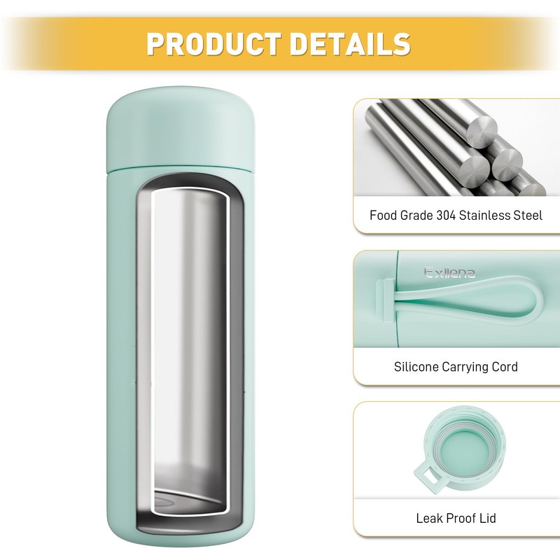 Exllena Small Flask 200ml Made of 304 Stainless Steel, Double