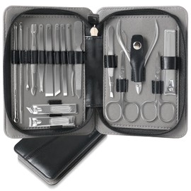 Kit de Manicura y Pedicura EUARD de 17 Piezas - Instrumentos de Acero Inoxidable (Cortauñas, Tijeras, Pinza, Limador, Espátula, Sacabarrillos y Más) - Incluye Estuche de Viaje Elegante - Ideal para Mujeres y Hombres