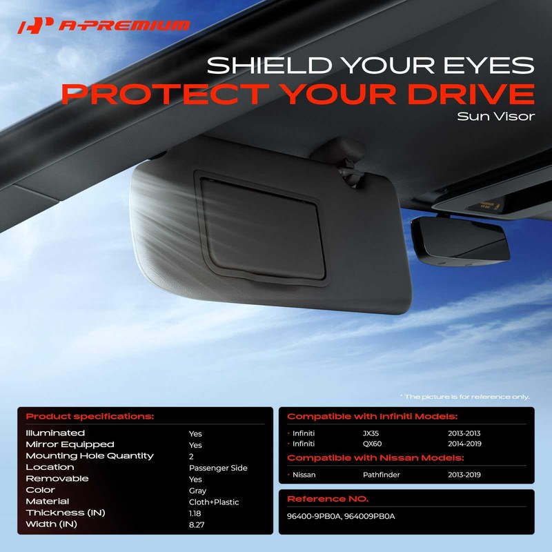 A-Premium Passenger Right Side Sun Visor Compatible with Infiniti JX35,