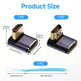 AHRLIC 2 Pack 8K Right Angle HDMI Adapter, HDMI 2.1 Adapters 90 and 270 Degree Male to Female Connectors, Supports 8K@60Hz, 4K@120Hz, HDR, 3D, for TV, Laptop, PC, Monitor, Projector