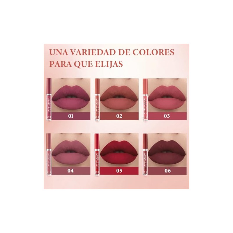 6 PCS Lápiz Labial Mate, Labiales, Lápiz Labial Mate de