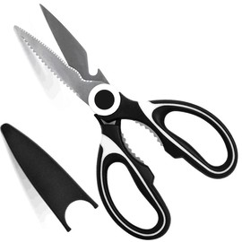 Professional Multipurpose Kitchen Scissors, Sharp Stainless Steel Kitchen Scissors with Blade Guard and Bottle Opener, Scissors for Chicken, Meat, Poultry, Vegetables, Bones, Herbs, Nuts, Turkey and