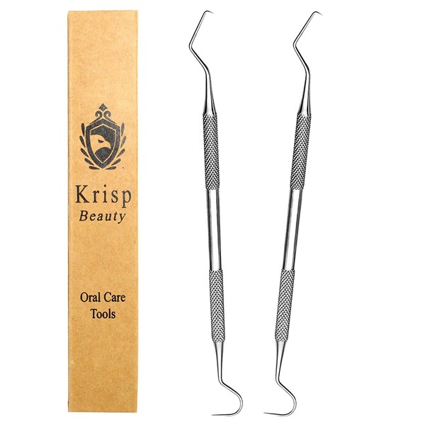 Dental Tools Set - Stainless Steel Krisp Beauty 2 Pc Dental Tooth Pick Tartar Remover Plaque Scraper Probe Scaler Mouth Oral Hygiene Care Dentist Teeth Cleaning Kit for Adults, Kids, Pet