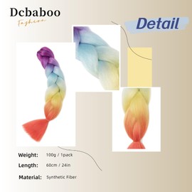 Dcbaboo Hair Extensions for Braiding Jumbo Braiding Hair Extension 1pack 24inch Synthetic Hair Kanekalon Ombre Braids Extensions Hair Afro Crochet Twist Box Braids 100g, Purple-Blue-Yellow-Orange