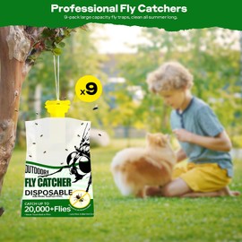 9 Pack Fly Traps Outdoor, Disposable Hanging Fly Traps with Natural Pre-Bait, Non Toxic Fly Catcher Fly Repellent for Home Backyard, Patio & Camping, Pool, Barn, Stable, Ranche, Farm