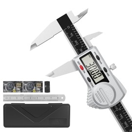 Housolution Digital Caliper 6 inch,(ABS) Absolute Scale Caliper,IP54 Caliper Measuring Tool, Inch/MM, Auto-Off LCD Stainless Steel Waterproof Micrometer Vernier Caliper, with Steel Ruler, Silver