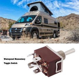 YINETTECH 1Set DPDT Waterproof Momentary Toggle Switch, (ON)-Off-(ON) 12V 30A with Up Down Mounting Panel 3 Position 4Pin Wired