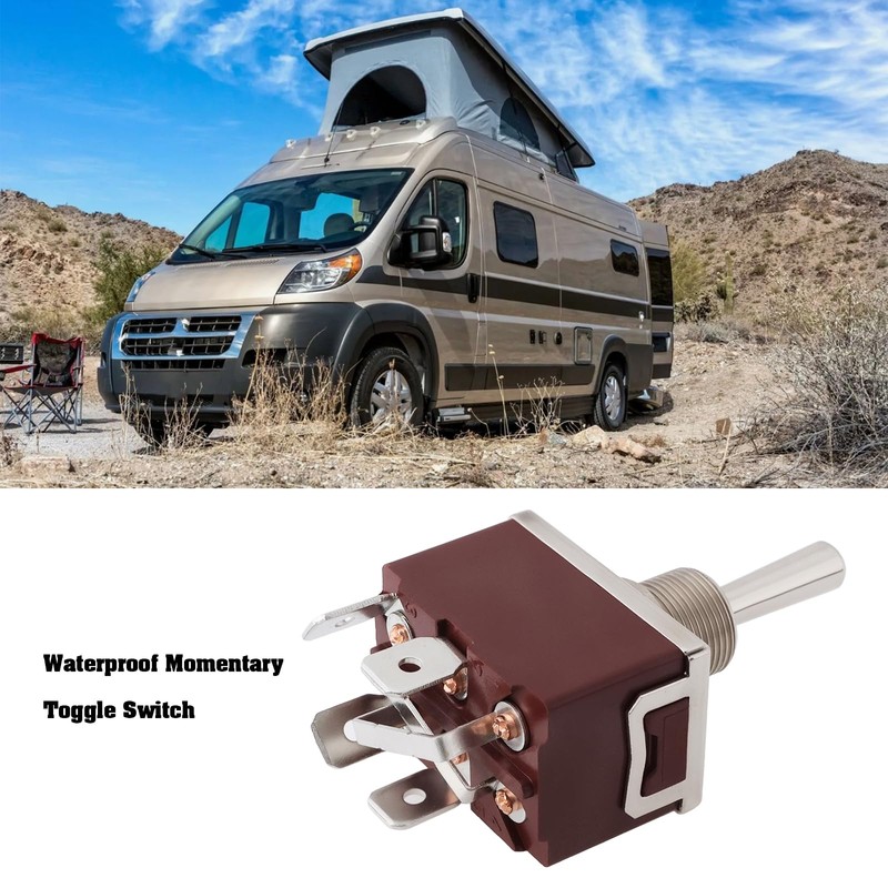 YINETTECH 1Set DPDT Waterproof Momentary Toggle Switch, (ON)-Off-(ON) 12V 30A