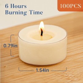 Crenovo Tea Lights Candles 100 Pack, Natural Soy Wax Tealights Candles Bulk 6 Hours Non-Toxic, Long Burning, Unscented Small Votive Cup Candles for Wedding, Party, Dinner, Emergency