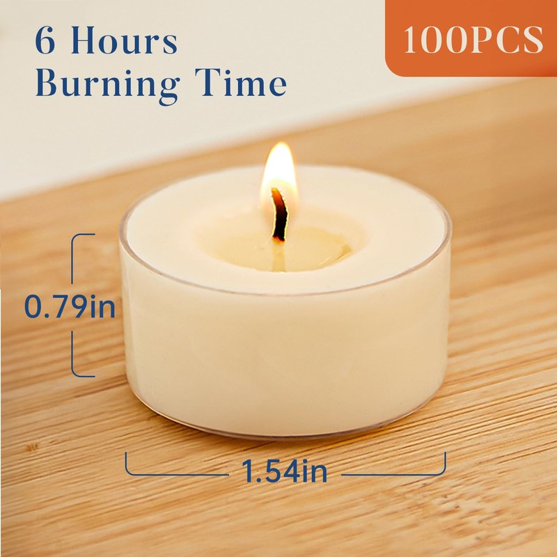 Crenovo Tea Lights Candles 100 Pack, Natural Soy Wax Tealights