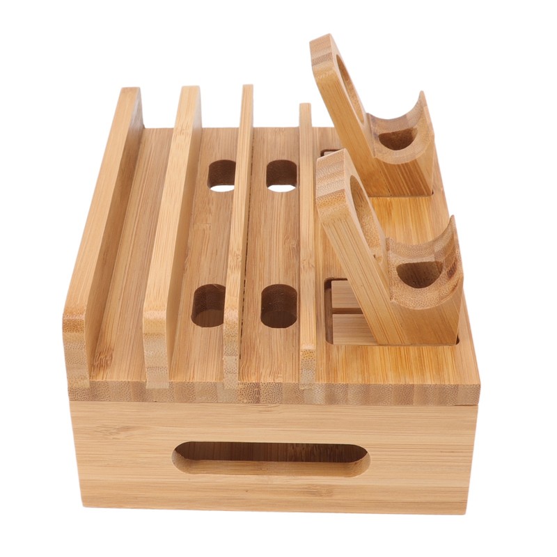 Bamboo Charging Station Multifunction 5 Ports Charging Station Rack for